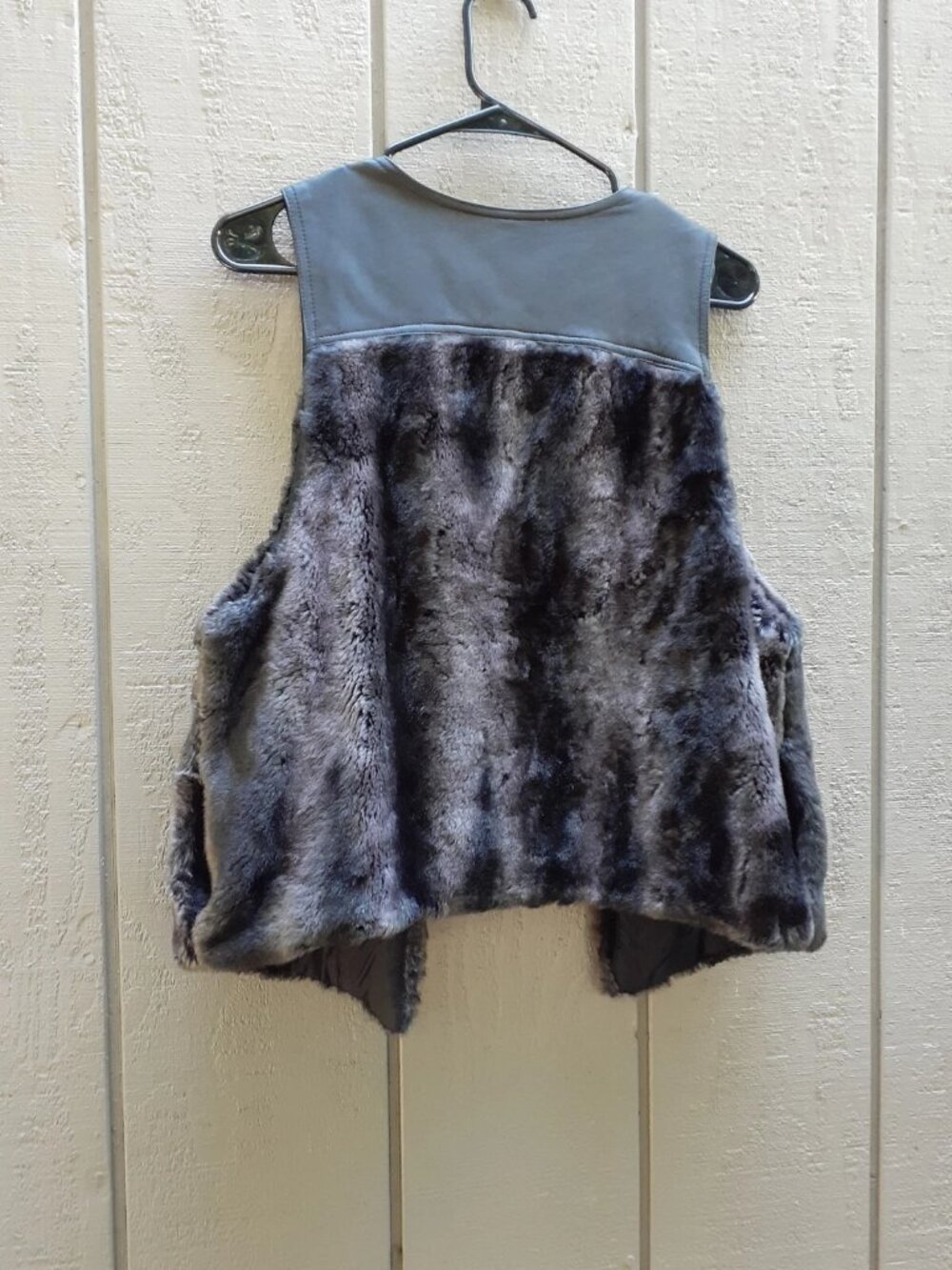 Free People Faux Fur Vest Small Vegan Leather Black Brown Pockets Lagenlook S